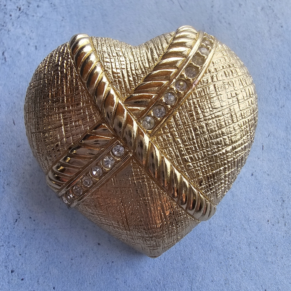 Rare Vintage Christian Dior Gold Pave Crystal Heart Brooch Pin